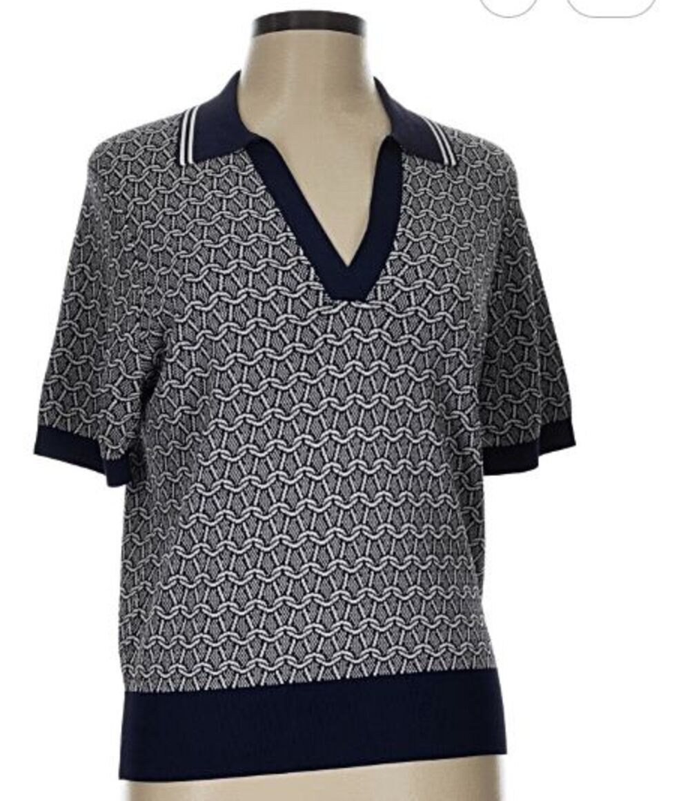 Trina Turk navy and cream polo top- size L